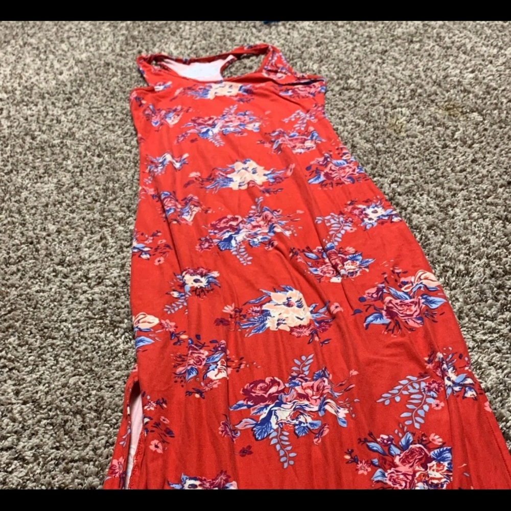 Red floral tank dress